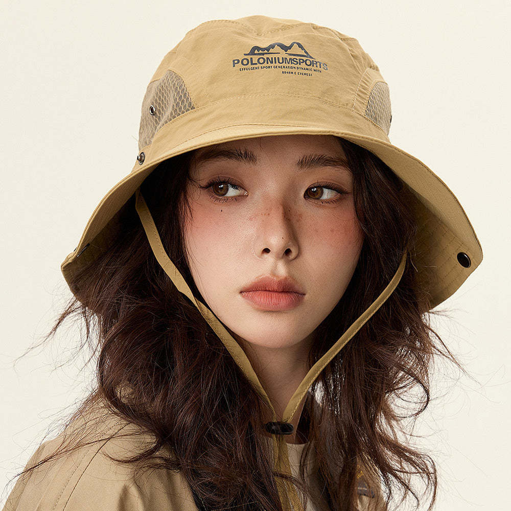 美式復古休閒卡其色登山帽女夏季防曬透氣遮陽漁夫帽子釣魚露營帽