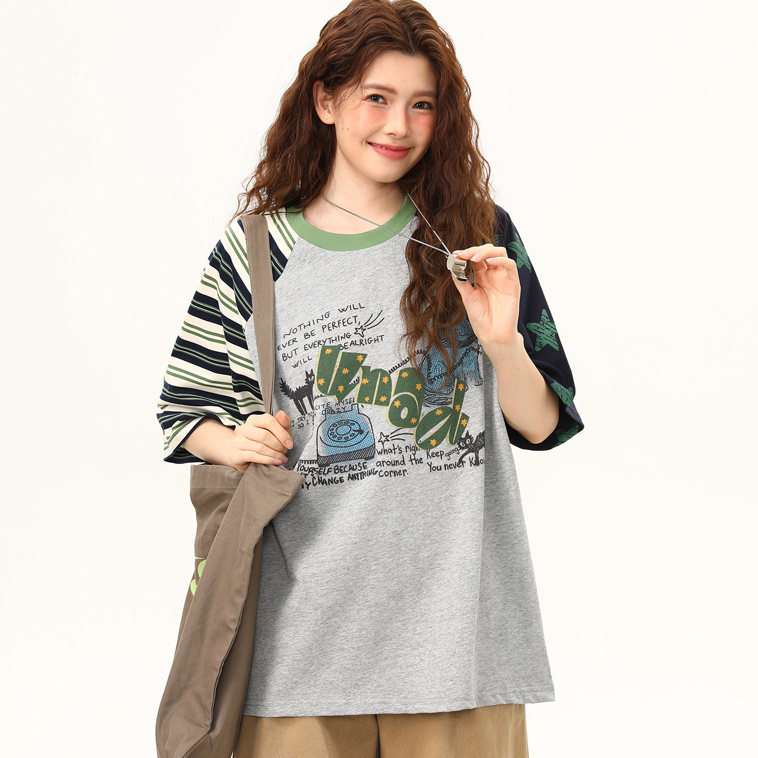 夏季新款撞色條紋插肩袖設計感短袖T恤女潮流高級感