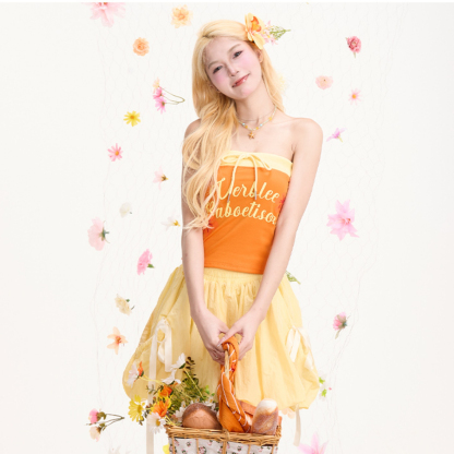 多巴胺字母印花抹胸背心女復古辣妹短款修身無袖t恤上衣