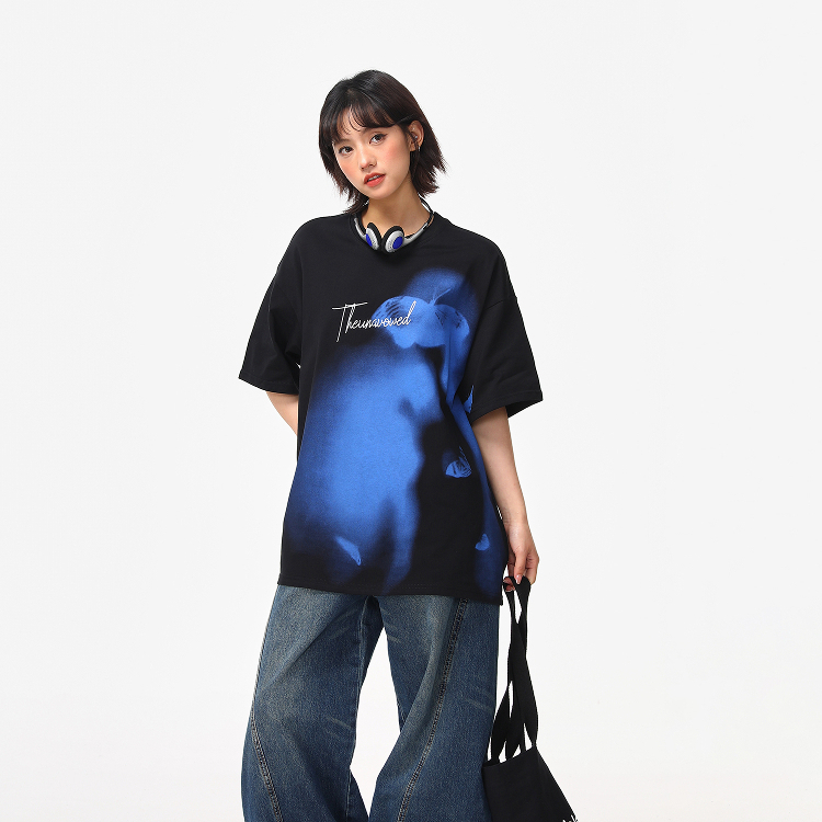 美式街頭小眾設計感印花潮牌短袖T恤女夏季寬鬆百搭tee