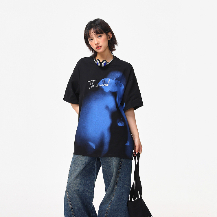 美式街頭小眾設計感印花潮牌短袖T恤女夏季寬鬆百搭tee