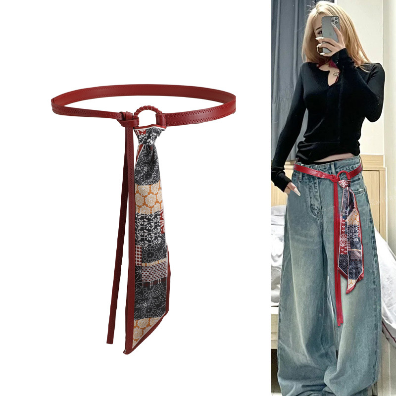 絲巾腰帶配飾女絲帶腰鏈皮帶嘻哈朋克復古美式裝潢配牛仔褲帶