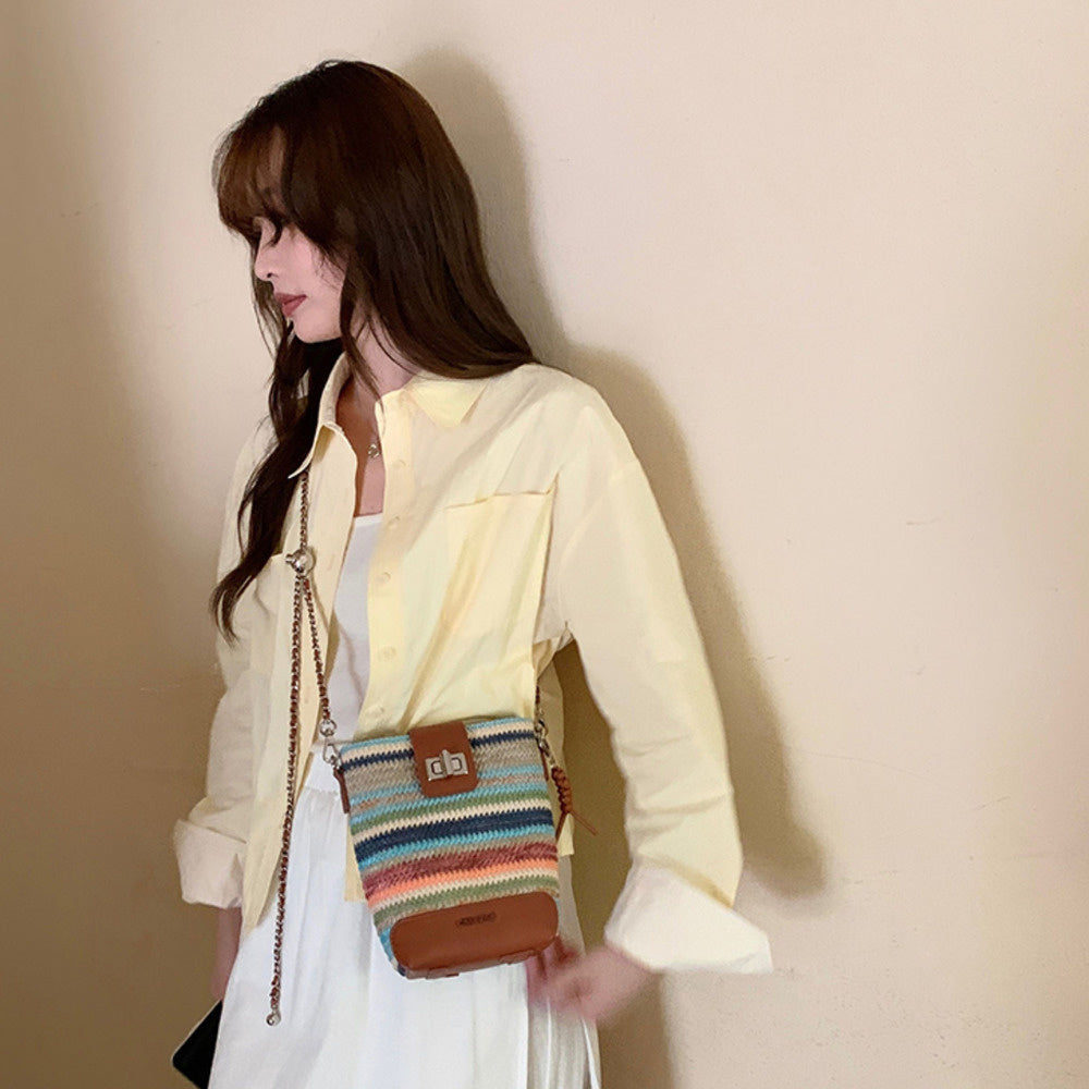 彩虹橋水桶包包女式2025新款春夏小包編織單肩斜挎包