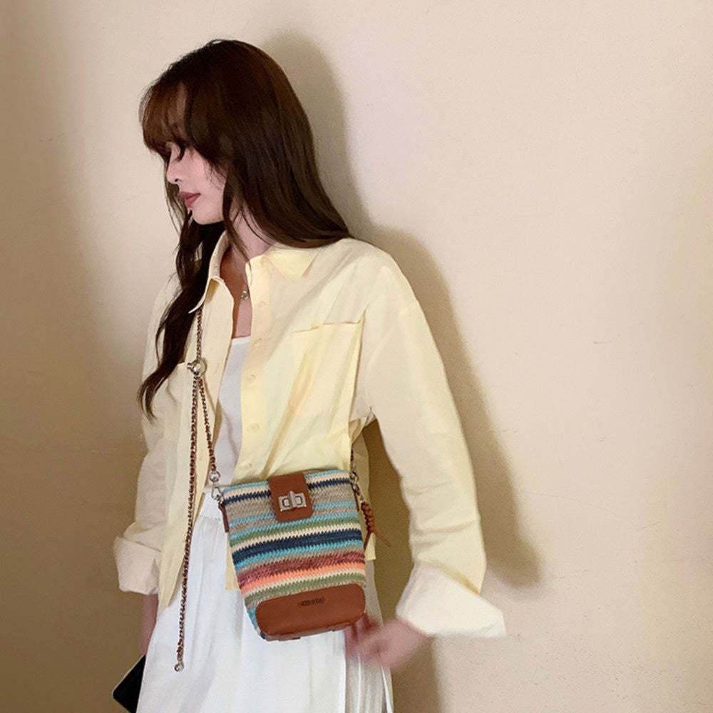 彩虹橋水桶包包女式2025新款春夏小包編織單肩斜挎包
