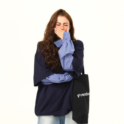 美式復古高級感Polo衛衣女秋季格子拼接假兩件慵懶上衣