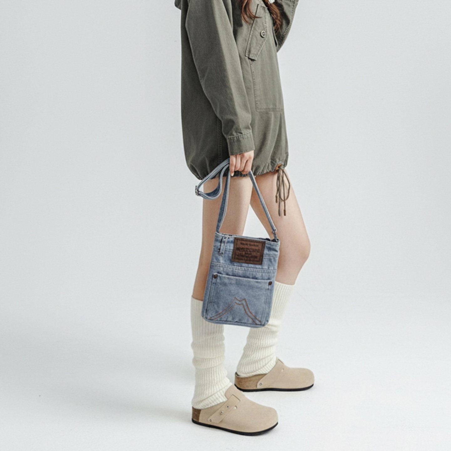 復古丹寧牛仔布單肩手拎小包斜挎隨行手機設計感小眾包包女冬