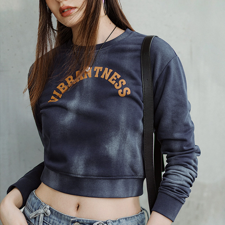 馬登女裝 美式仿蠟染衛衣字母印花長袖T恤休閒百搭圓領套頭上衣春秋女