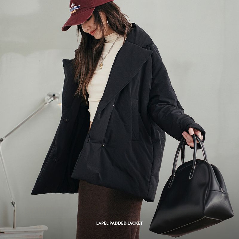 馬登女裝 基礎大翻領棉衣通勤寬鬆麵包服舒適保暖百搭厚棉襖外套冬季女