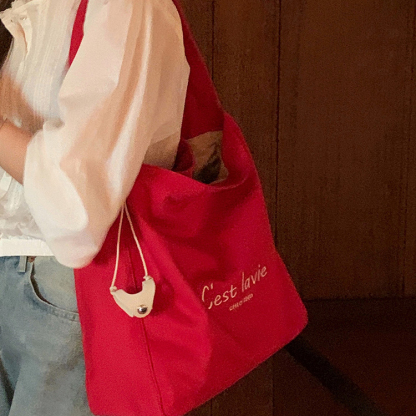 霓虹甜心托特包包女紅色帆布包通勤單肩包