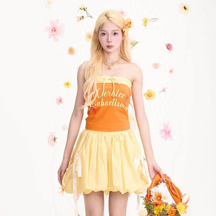 多巴胺字母印花抹胸背心女復古辣妹短款修身無袖t恤上衣