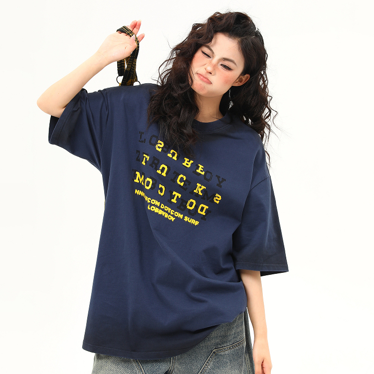 美式復古水洗漸變高級感短袖T恤女重磅上衣女夏