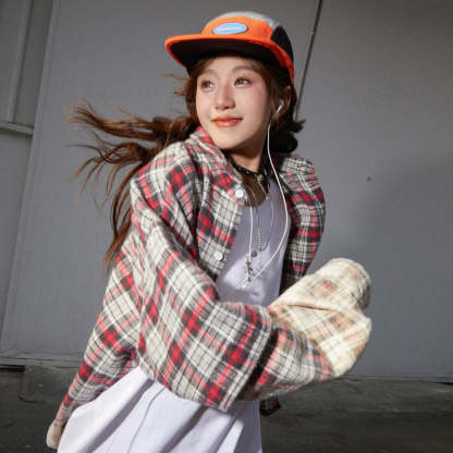 美式復古漸變色格子襯衫女高級感別致寬鬆純棉上衣