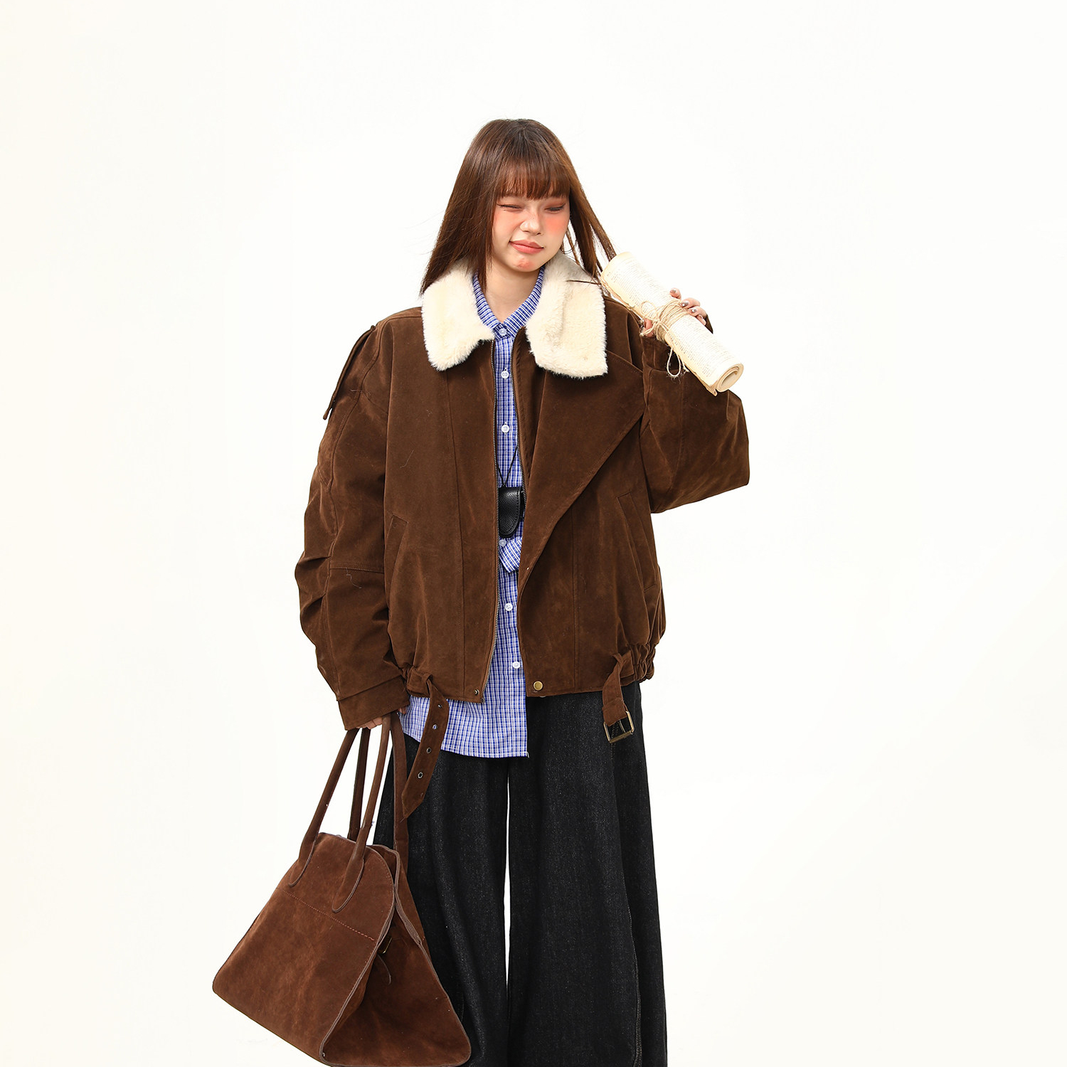 重磅麂皮絨巴恩風棉服外套女美式復古冬季百搭棉衣