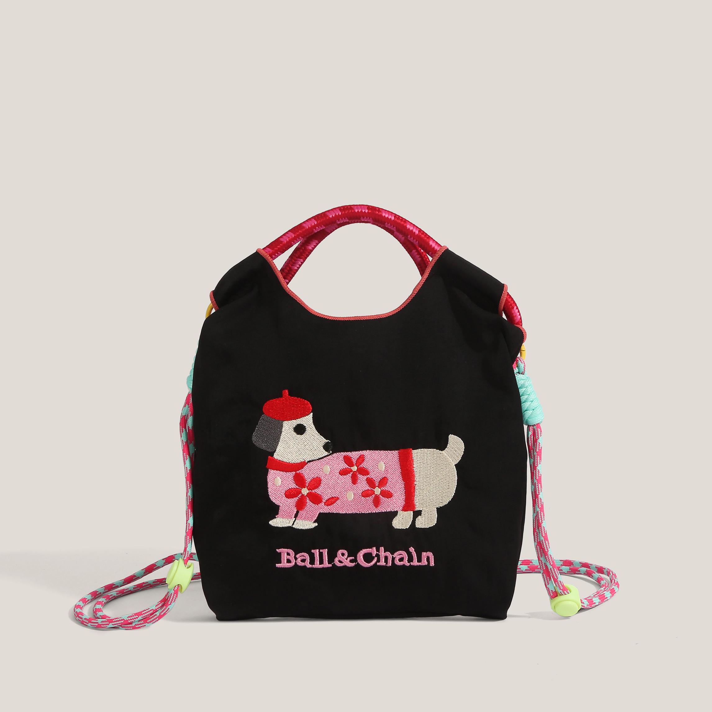 環保購物袋刺繡腊腸狗迷你手提包單肩斜挎包手機包