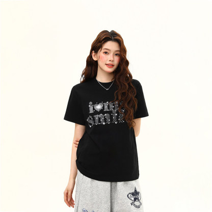 cleanfit星星線條設計感刺繡修身顯瘦短袖T恤女减齡T恤