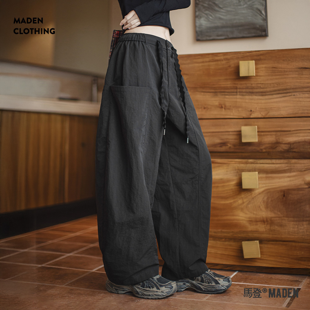 夏日系鬆弛感工裝山本彎刀褲顯腿長寬鬆慵懶小個子闊腿褲潮女