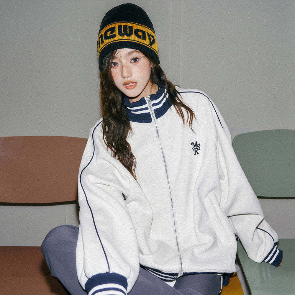 美式立領衛衣休閒寬鬆慵懶夾克上衣棒球服早秋外套女