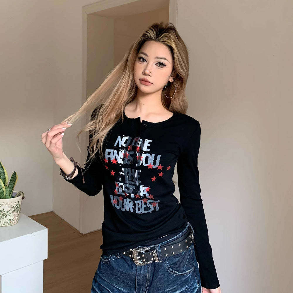 美式設計感吊帶長袖正反兩穿春夏季辣妹T恤打底衫女條紋