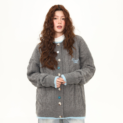 美式復古磨毛設計感開衫毛衣女秋冬慵懶風軟糯針織衫外套