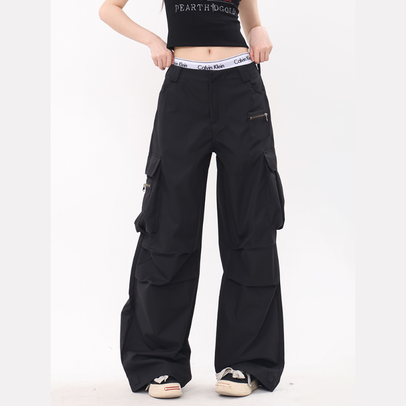 美式復古寬鬆直筒闊腿降落傘褲休閒工裝褲子