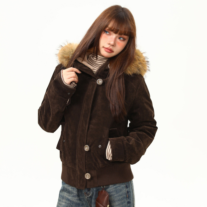 美式復古夾棉麂皮絨保暖棉服外套女冬季短款高級感夾克