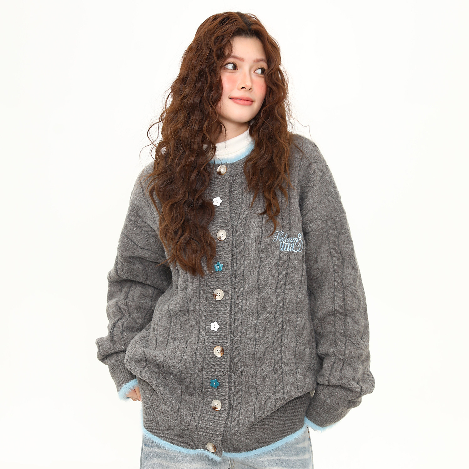 美式復古磨毛設計感開衫毛衣女秋冬慵懶風軟糯針織衫外套