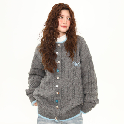 美式復古磨毛設計感開衫毛衣女秋冬慵懶風軟糯針織衫外套