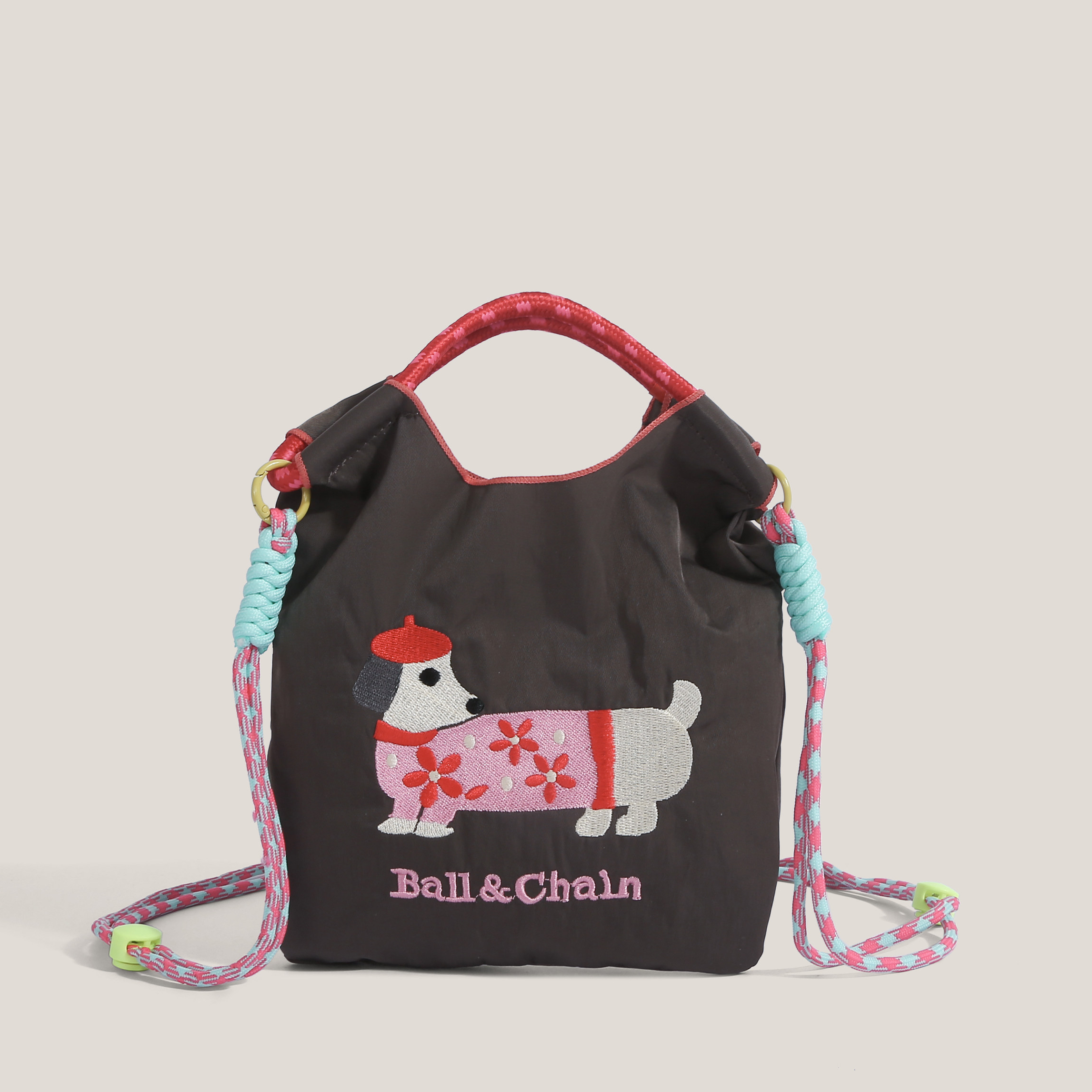 環保購物袋刺繡腊腸狗迷你手提包單肩斜挎包手機包