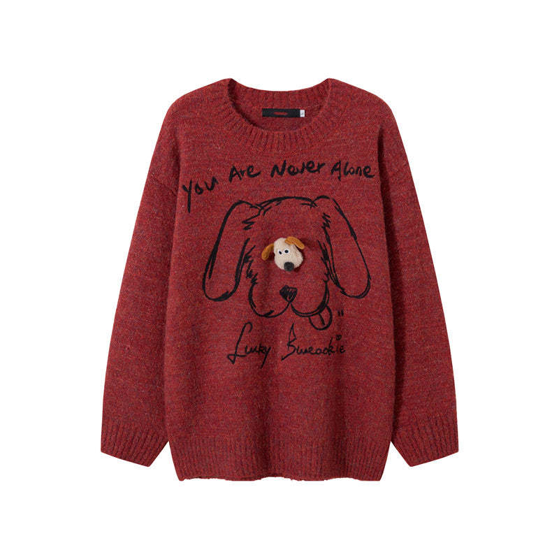 立體小狗慵懶風毛衣女冬季氛圍感加厚寬鬆復古軟糯外套