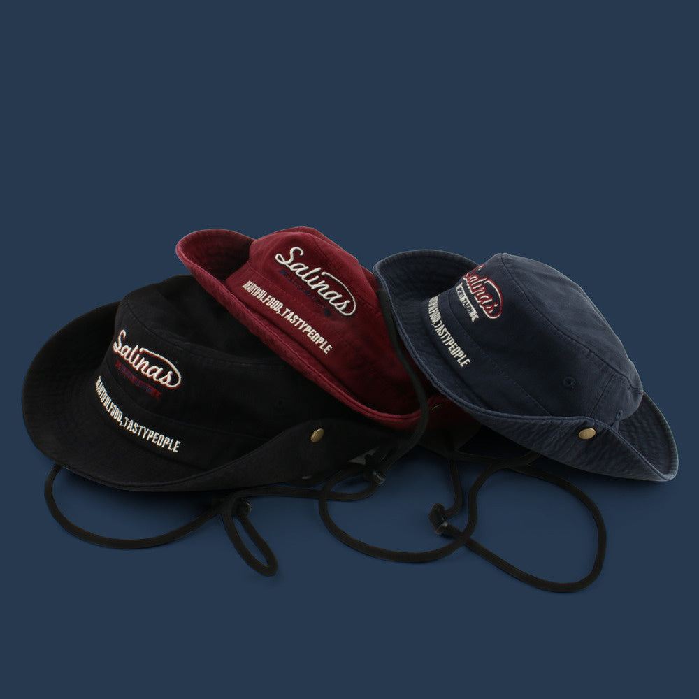 美式阿美哢嘰日系工裝系帶漁夫帽子女戶外登山帽防曬西部牛仔帽