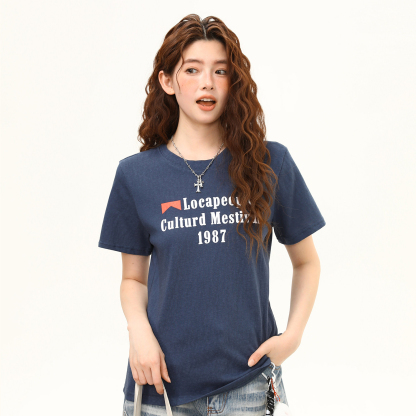 夏季字母印花簡約通勤短袖T恤女夏季薄款透氣舒適正肩tee