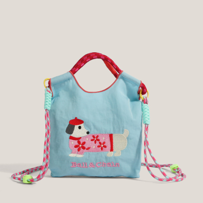 環保購物袋刺繡腊腸狗迷你手提包單肩斜挎包手機包