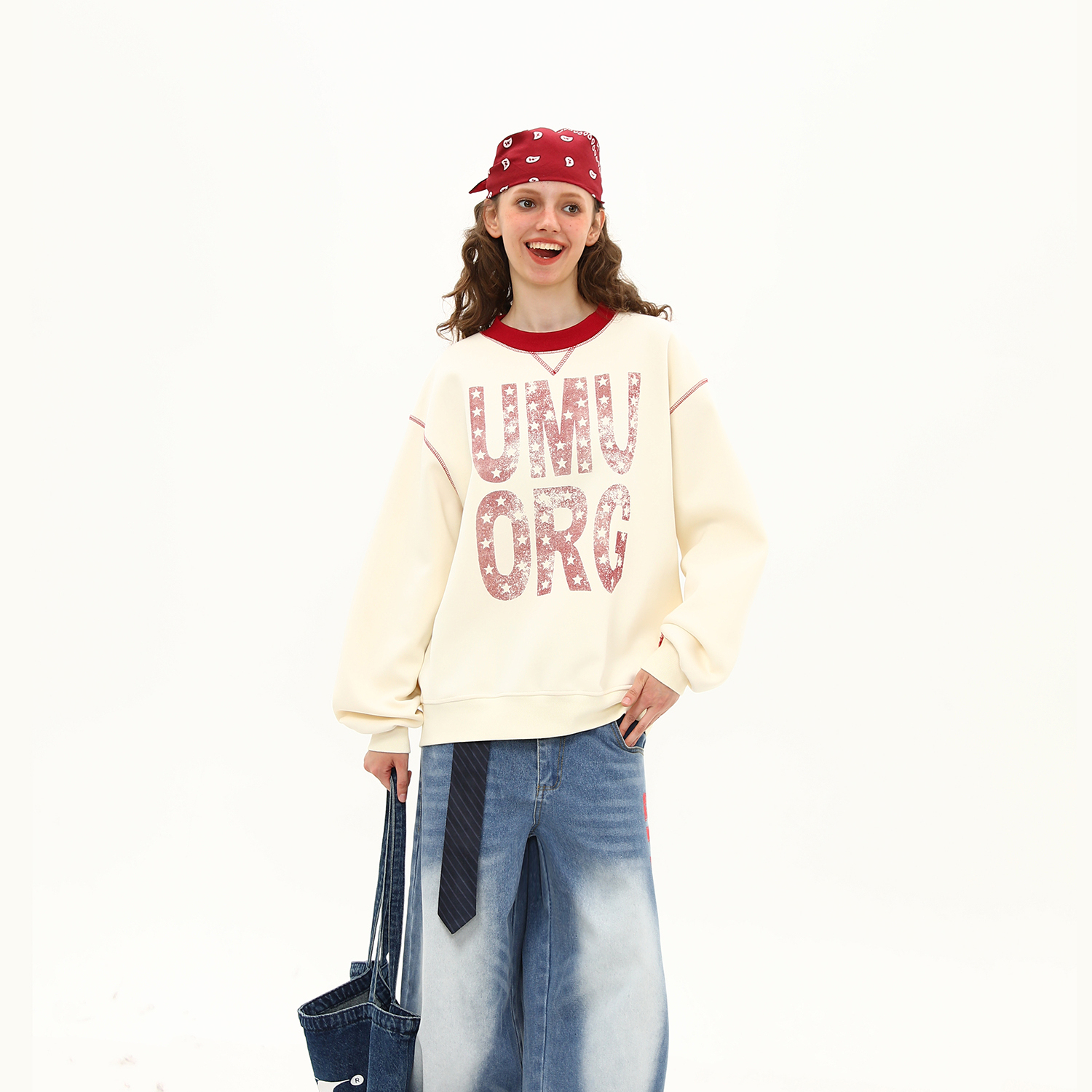 美式復古字母印花圓領撞色套頭衛衣女早秋新款百搭上衣