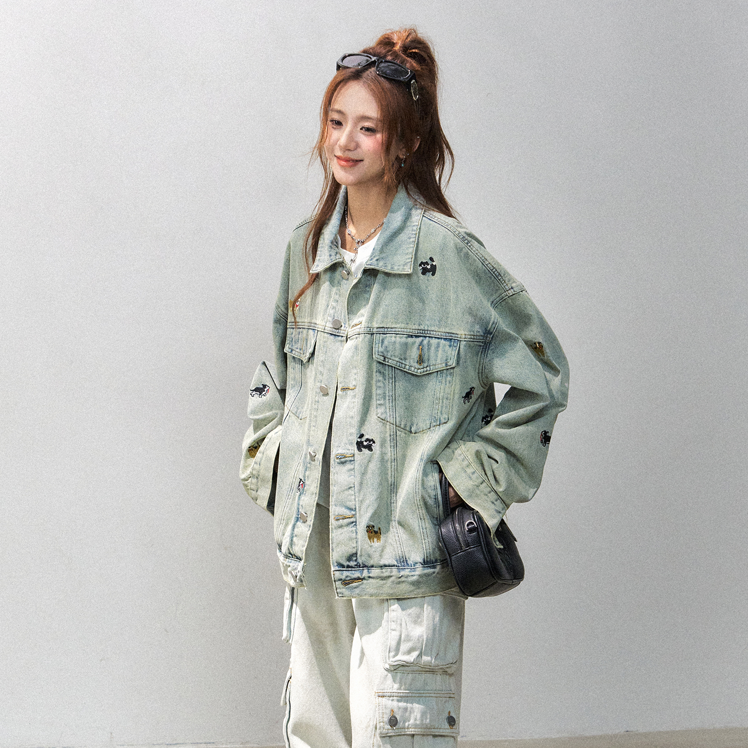 可愛猫狗刺繡牛仔外套女2025新款寬鬆慵懶小個子牛仔衣秋季