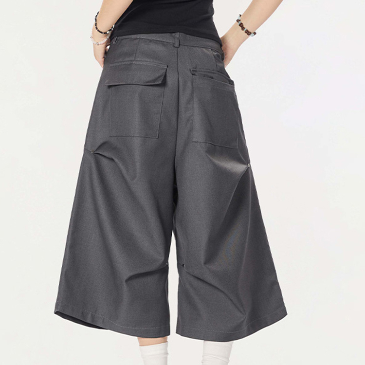 夏季潮牌設計感撞釘休閒短褲女cleanfi闊腿七分褲