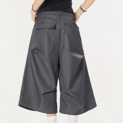 夏季潮牌設計感撞釘休閒短褲女cleanfi闊腿七分褲