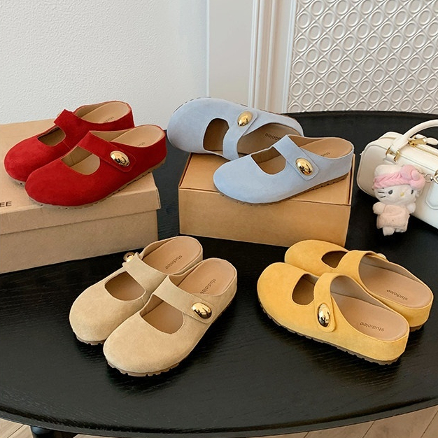 小金豆圓頭軟萌增高厚底瑪麗珍勃肯半拖鞋女夏季