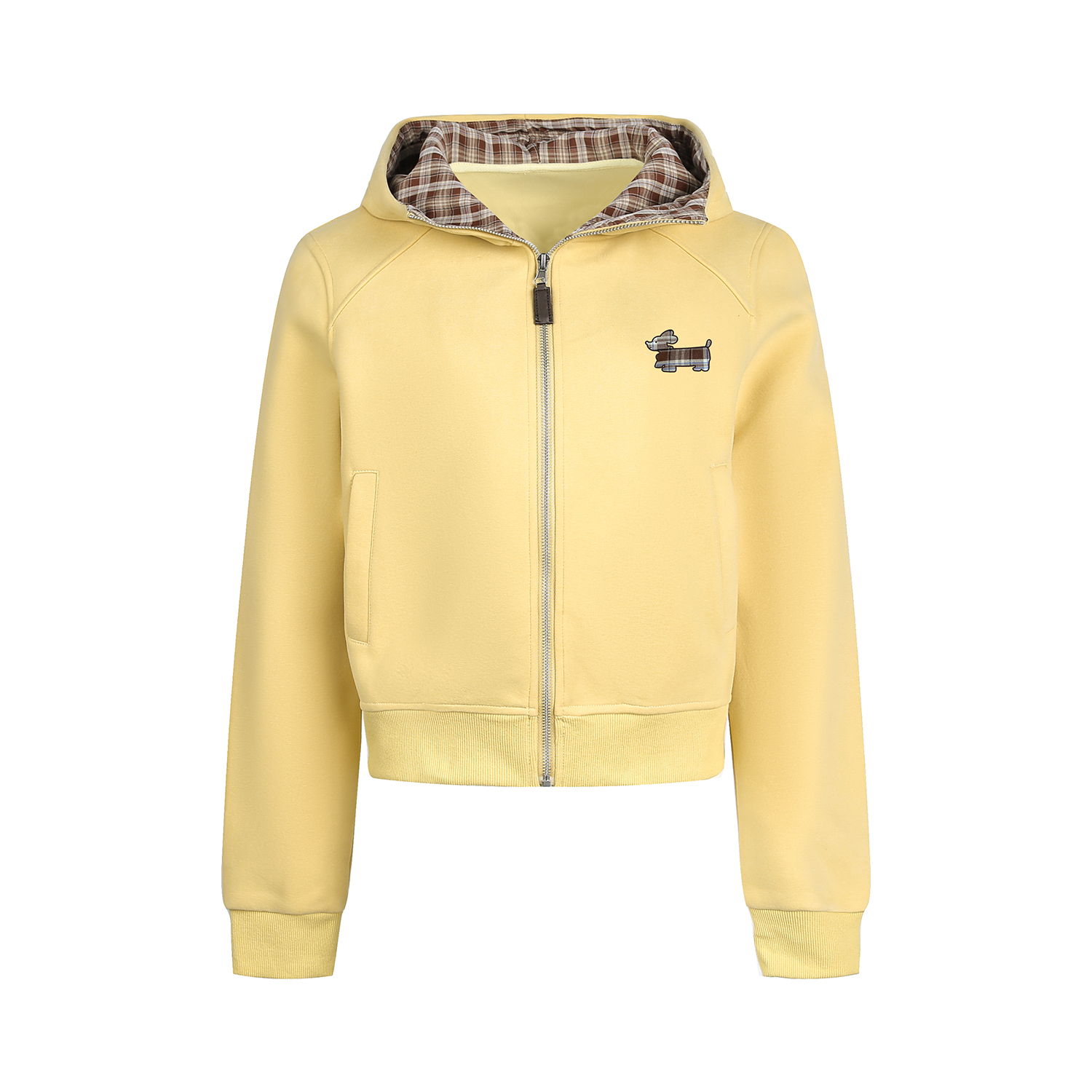 韓系慵懶格子臘腸狗連帽衛衣外套女款秋短款修身上衣