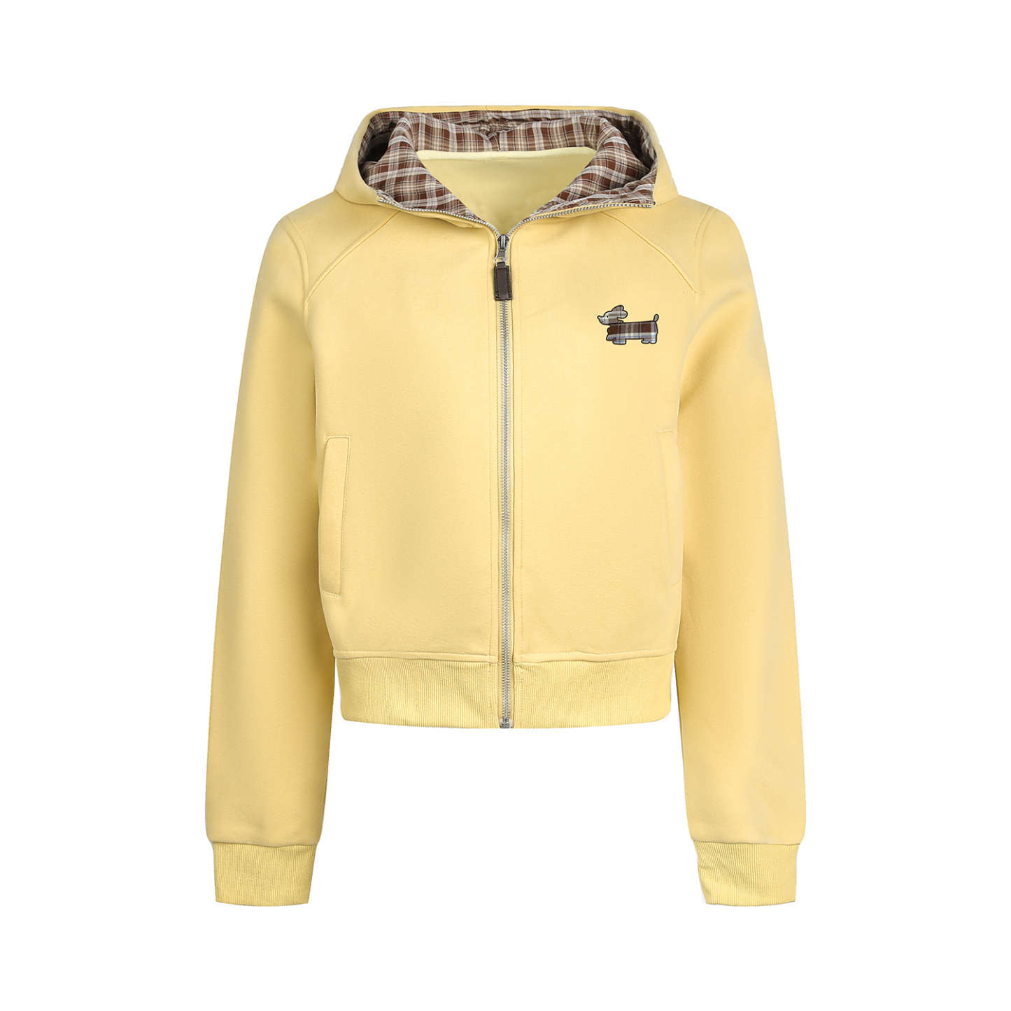 韓系慵懶格子臘腸狗連帽衛衣外套女款秋短款修身上衣