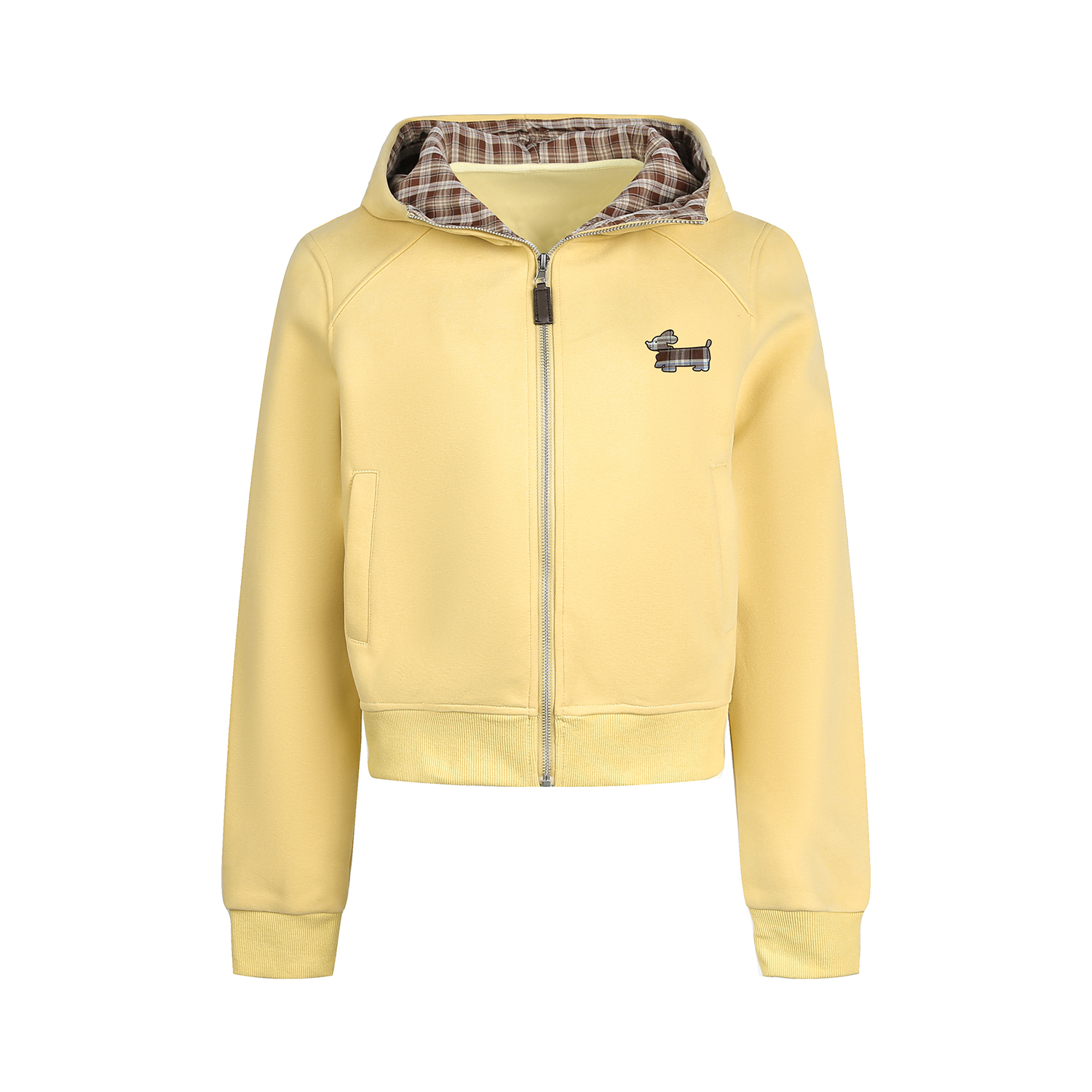 韓系慵懶格子臘腸狗連帽衛衣外套女款秋短款修身上衣