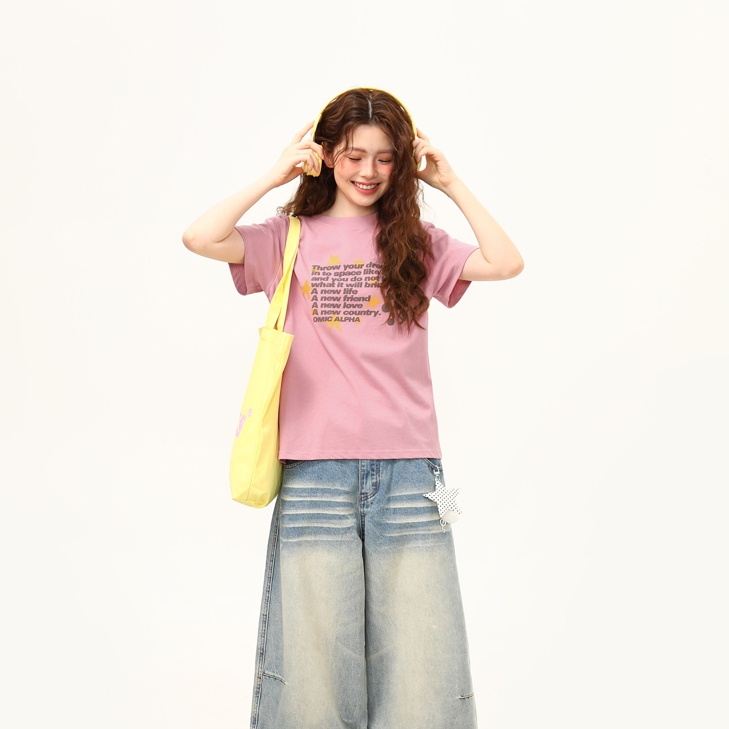 正肩T恤女美式復古發泡字母微寬鬆潮流短袖女