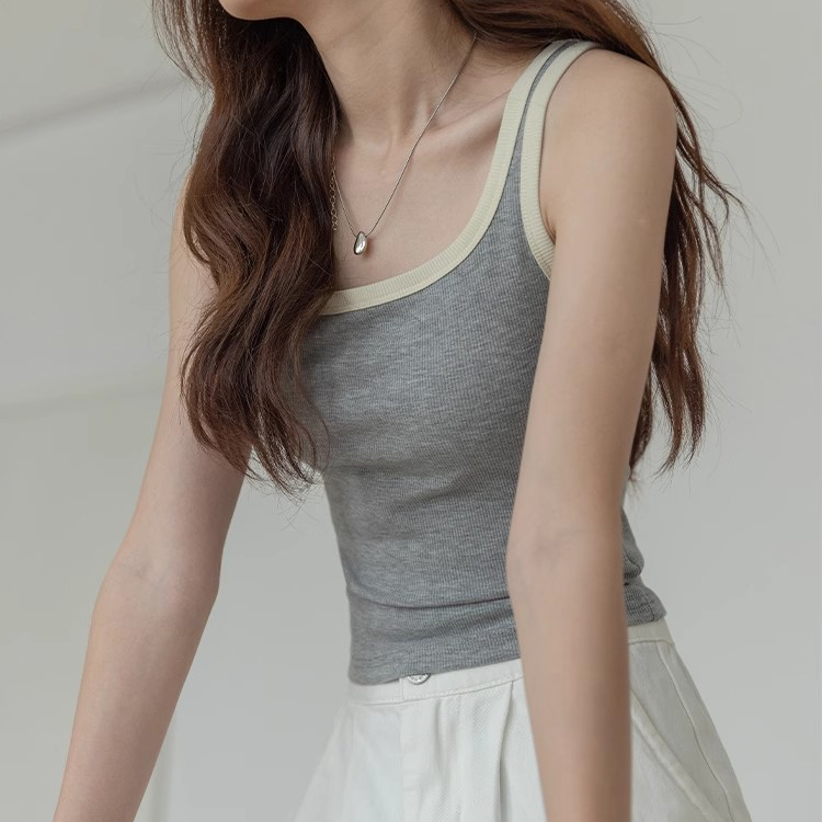 黑色修身顯瘦無袖吊帶背心2025夏季外穿撞色上衣