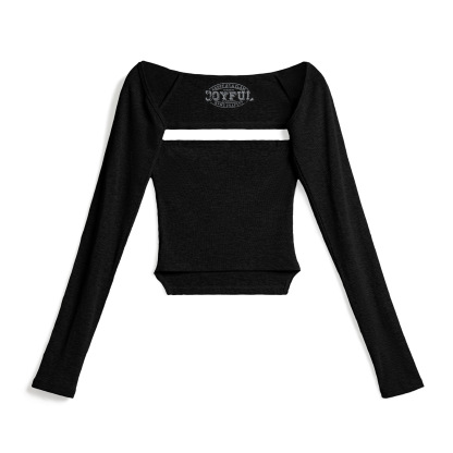 格雷系一字領鏤空長袖T恤辣妹掛脖扭結DIY坎肩百變露肩上衣女