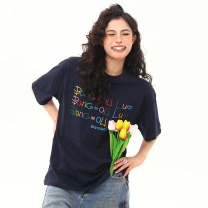 網點滿天星設計感寬鬆短袖T恤女彩虹字母百搭美式上衣