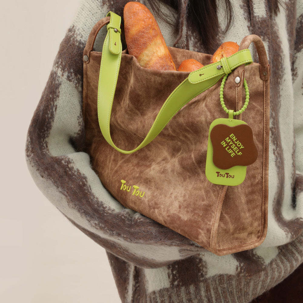 抹茶托特包冬季新款撞色大容量通勤質感百搭腋下大包包