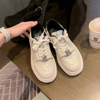 爆裂紋增高厚底小白鞋系帶百搭低幫休閒板鞋女春