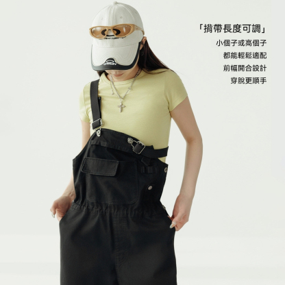美式黑色闊腿直筒工裝連體背帶褲顯瘦收腰純棉吊帶褲子女士春
