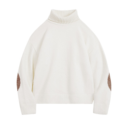 復古米白色雪尼爾寬鬆高領加厚保暖針織毛衣內搭上衣秋冬女