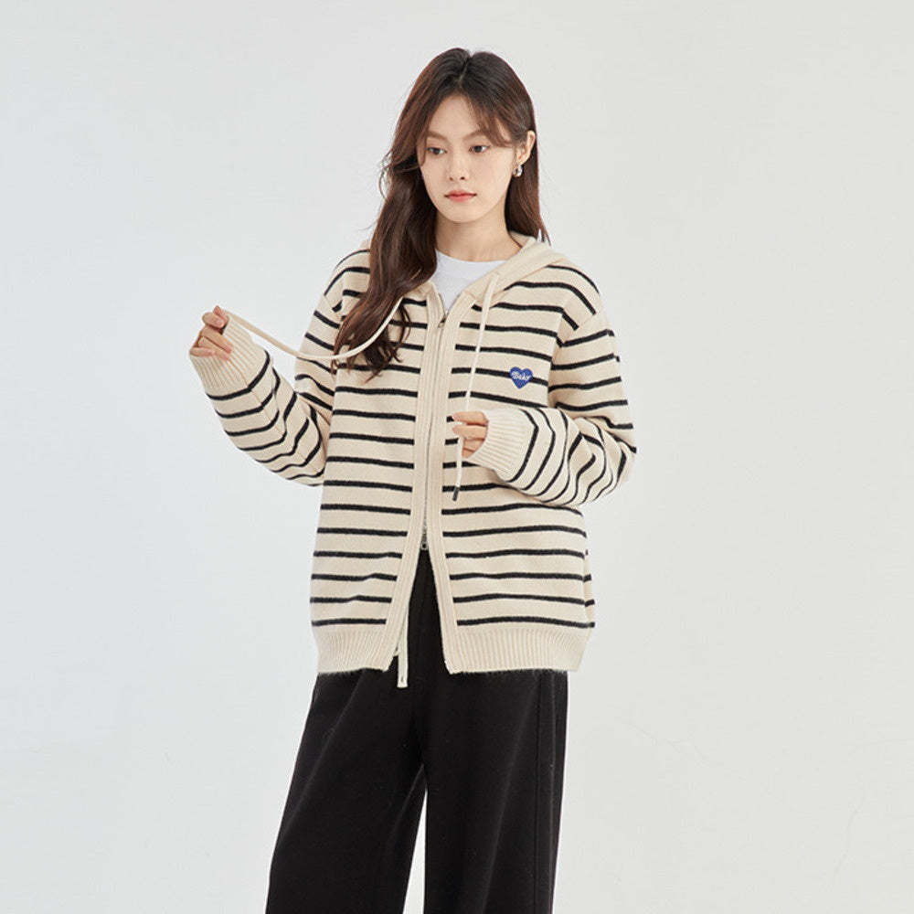 灰色連帽針織開衫外套女2024秋季新款寬鬆上衣