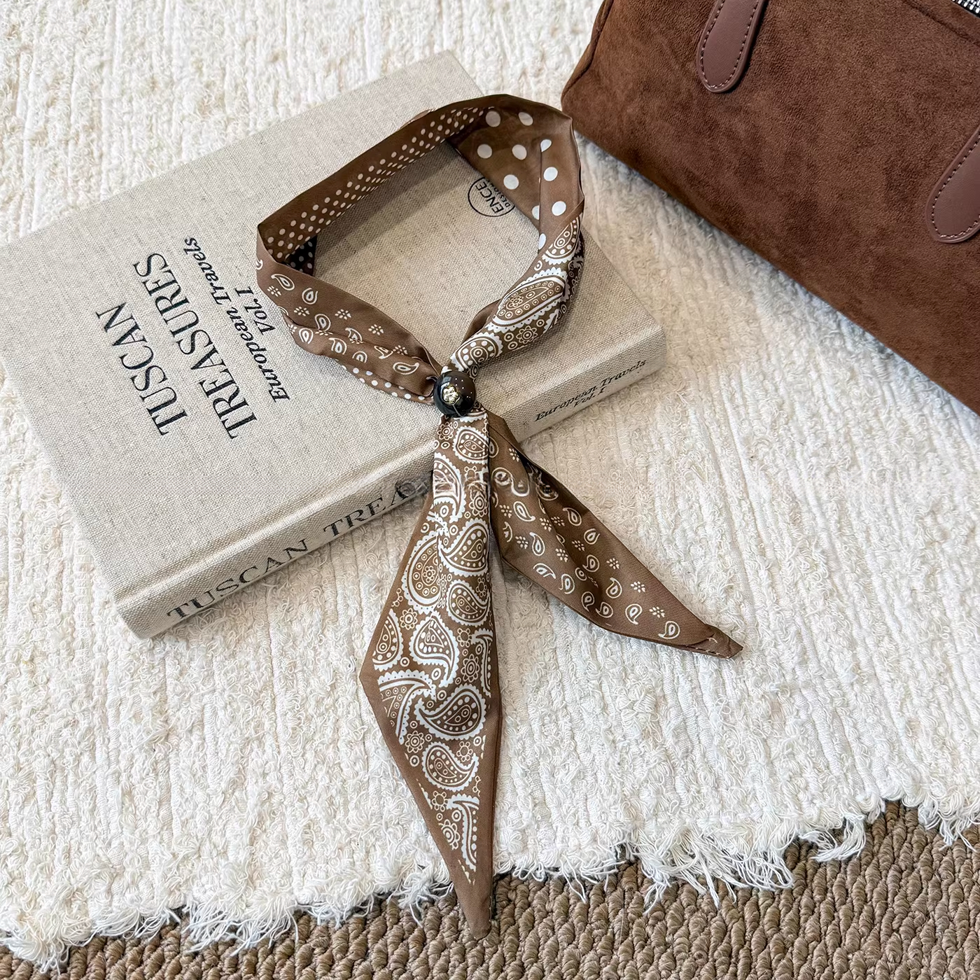 法式復古抽拉系脖絲巾項鍊女春季新款波點領巾長條毛衣鏈圍巾配飾